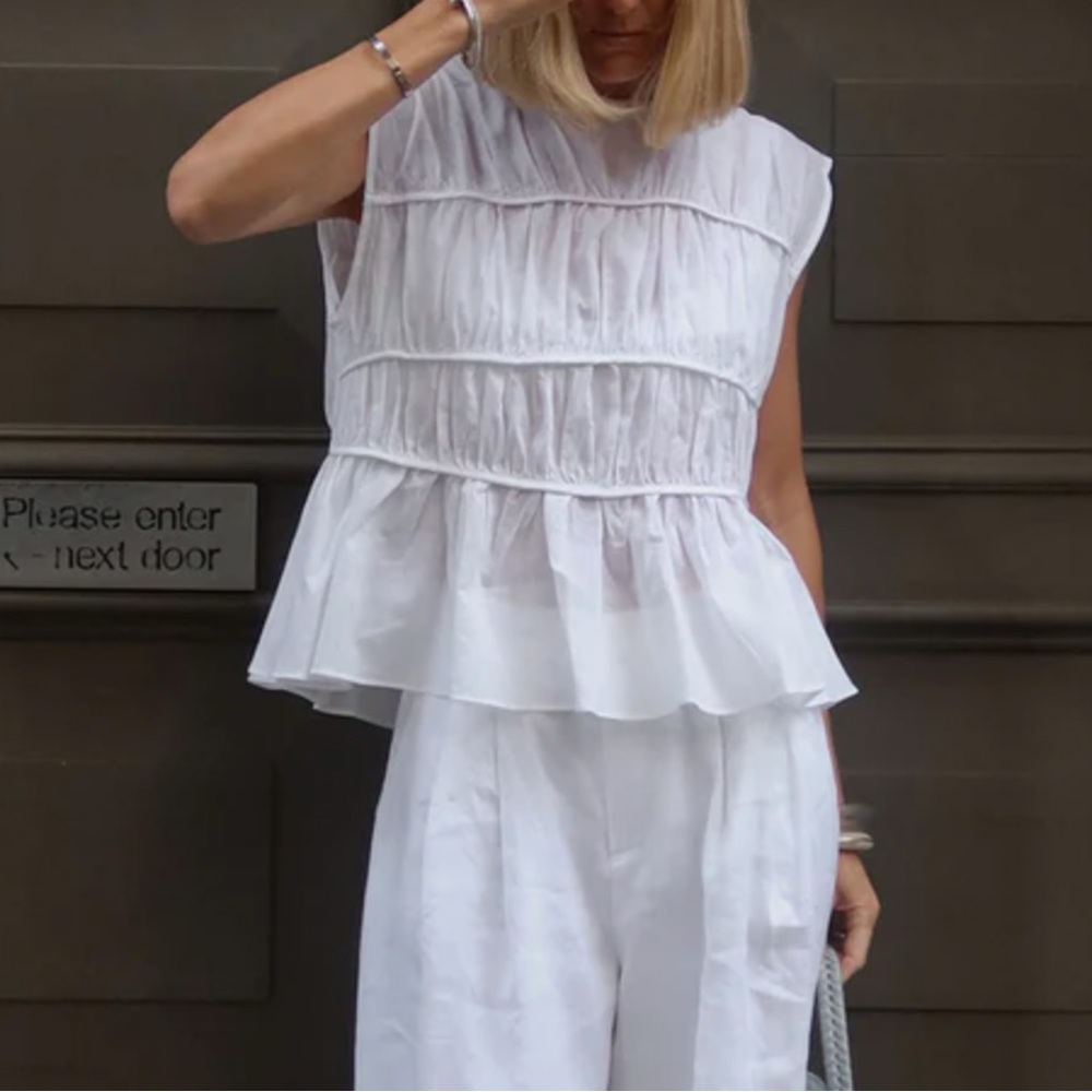 Dissh Flynn Linen Blend Tiered Top in White size 4